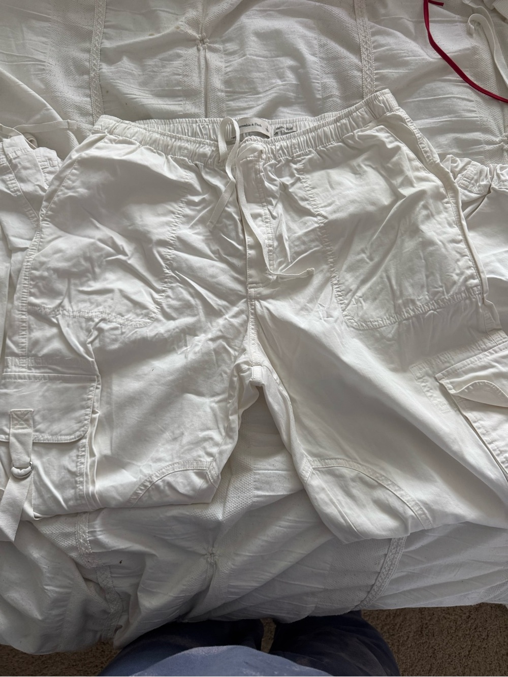 Abercrombie & Fitch White Elastic Waist Cargo Pants